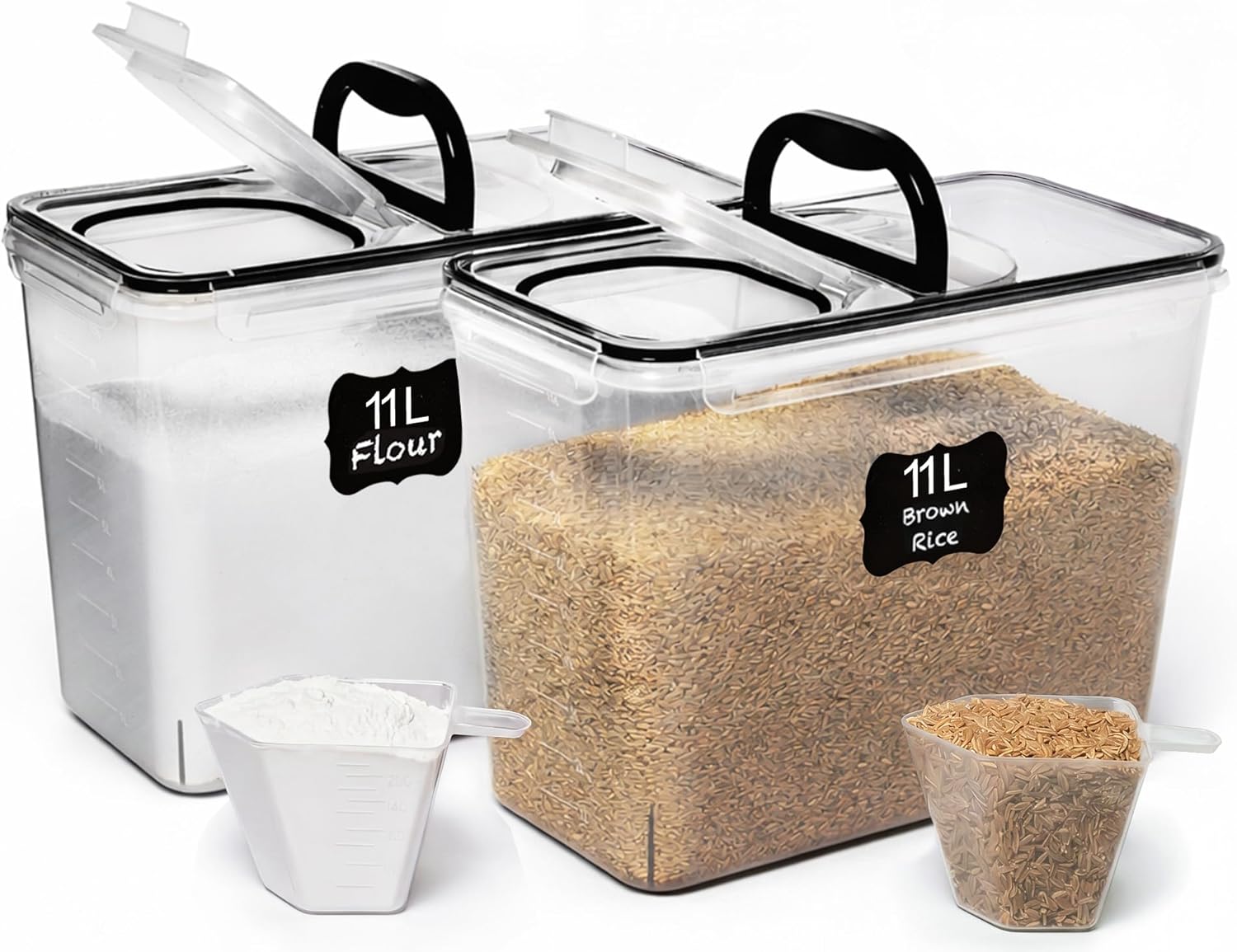 2 Piece Flour and Sugar Storage Containers with Spout Lid and Handle, 11 L