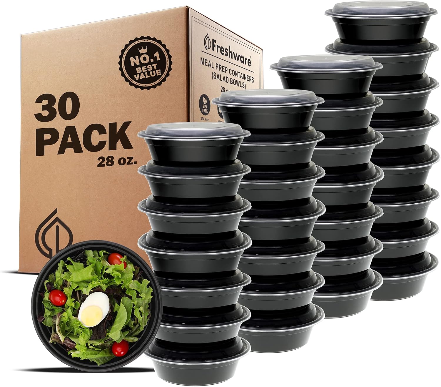 30 Pack Meal Prep Bowl Containers with Lids, 28 oz, Stackable