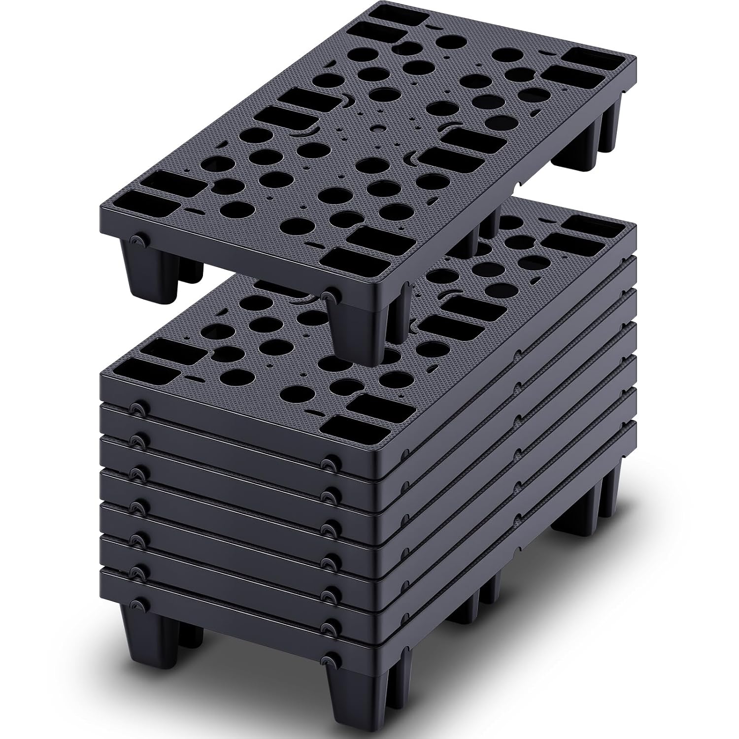 Black Plastic Pallets, 19.6 x 11.8 x 3.9 Inch, Nestable, 8 Pieces