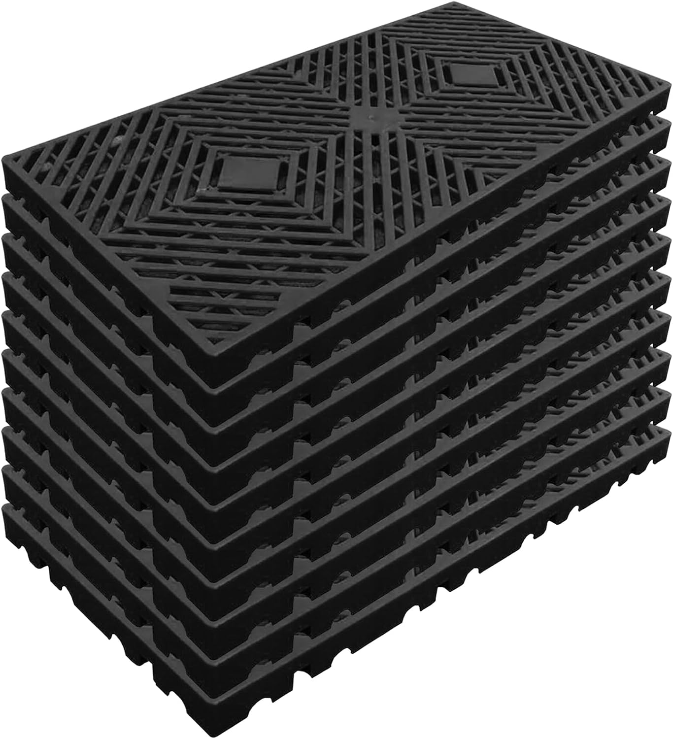 Black Plastic Floor Pallets, 23.6 x 11.8 x 1.18 Inch, 10 Pieces
