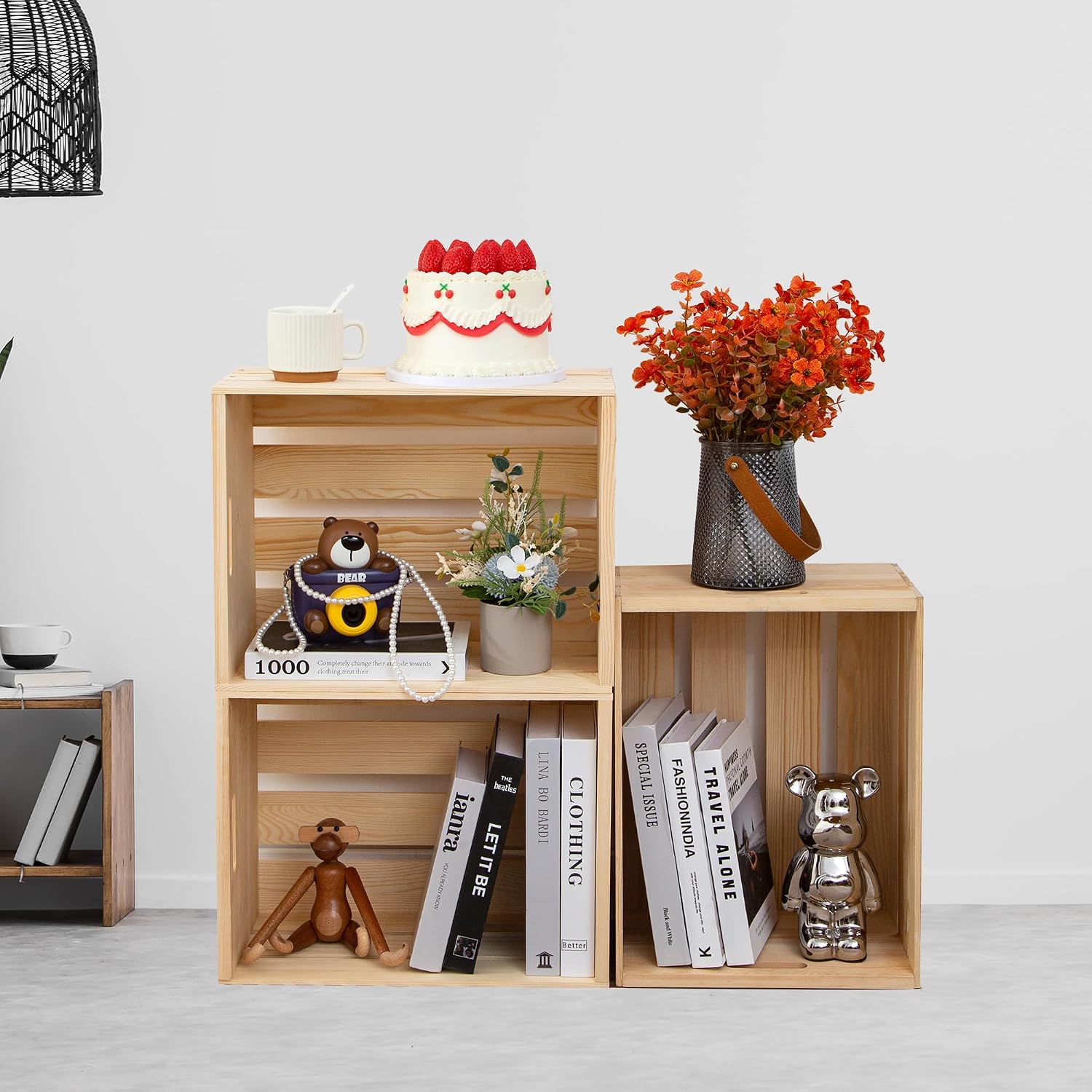 Three Large Unfinished Pine Wood Storage Crates — view 2